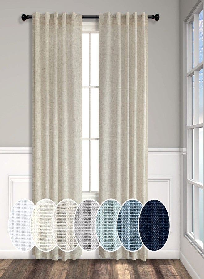 Pitalk ستائر كتان بيج بعرض 38 بوصة لغرفة المعيشة، قطعتان، مزودة بحلقات خلفية وجيب للعمود، شبه شفافة، تسمح بمرور الضوء، ستائر صغيرة للأبواب والنوافذ، ديكور بوهيمي ريفي لغرفة النوم، لون بني فاتح، عرض 38 بوصة × طول 84 بوصة - Image 1